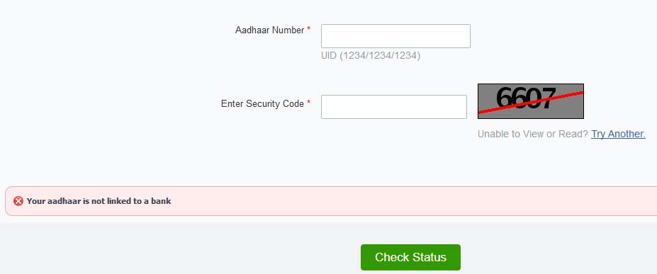 Aadhaar and Bank Account Linking Status