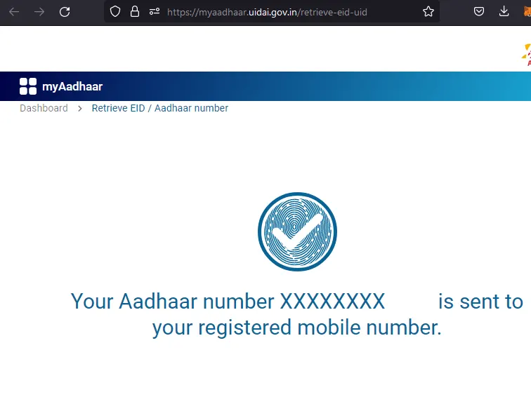 Aadhaar Number Sent