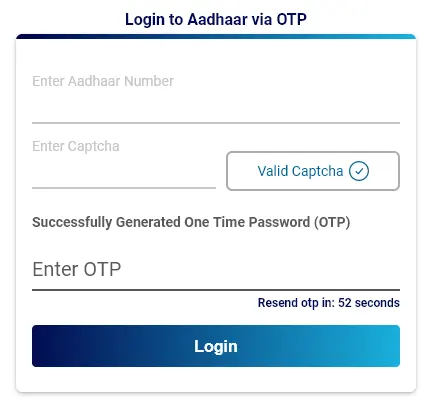 Enter OTP Login with Aadhaar